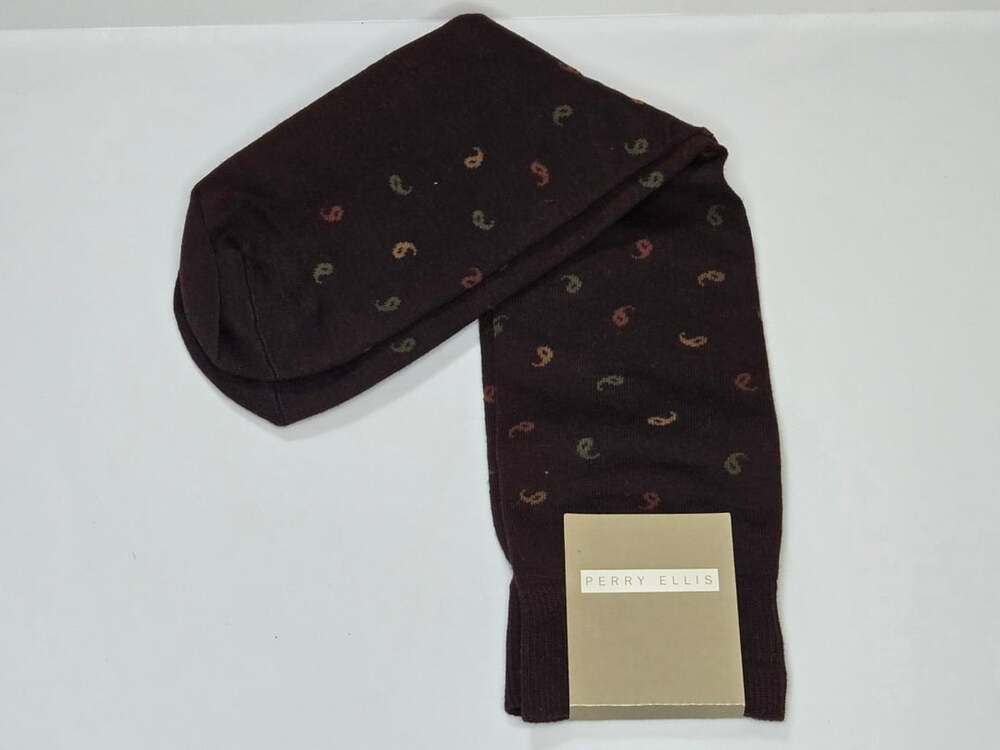 Perry Ellis Paisley Dress Socks Size 10-13 Black Oak Cotton Blend
